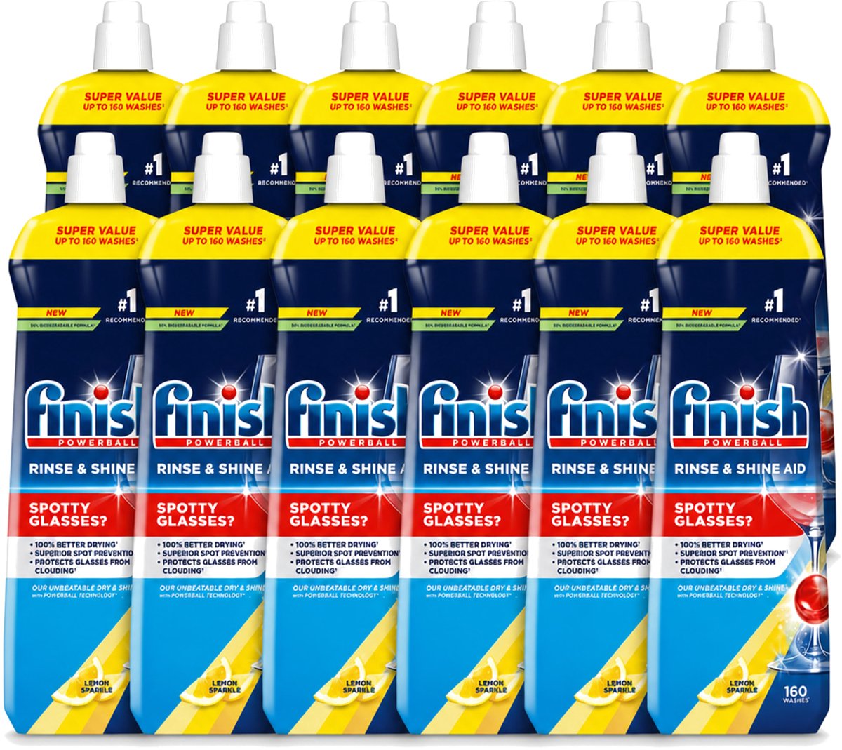 12 x Finish - Powerball - Vaatwasreiniger - Glansspoelmiddel - Perfecte Droging - Citroen - 160 Wasbeurten - Voordeelverpakking - 12 stuks