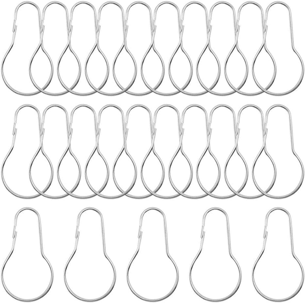 Dailygoods- Douchegordijnringen 25 Stuks - Gordijnringen met Haakje - Metaal - Zilver - Eenvoudig te Monteren - Afmetingen 75 x 42 mm