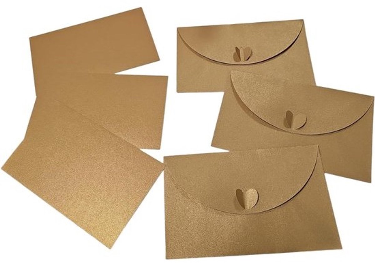 Kaarten Enveloppen Set - Uitnodigingen Sets - Bruiloft Organiseren - Hartsluiting - 11 x 17.5 cm - Wit Goud Zilver