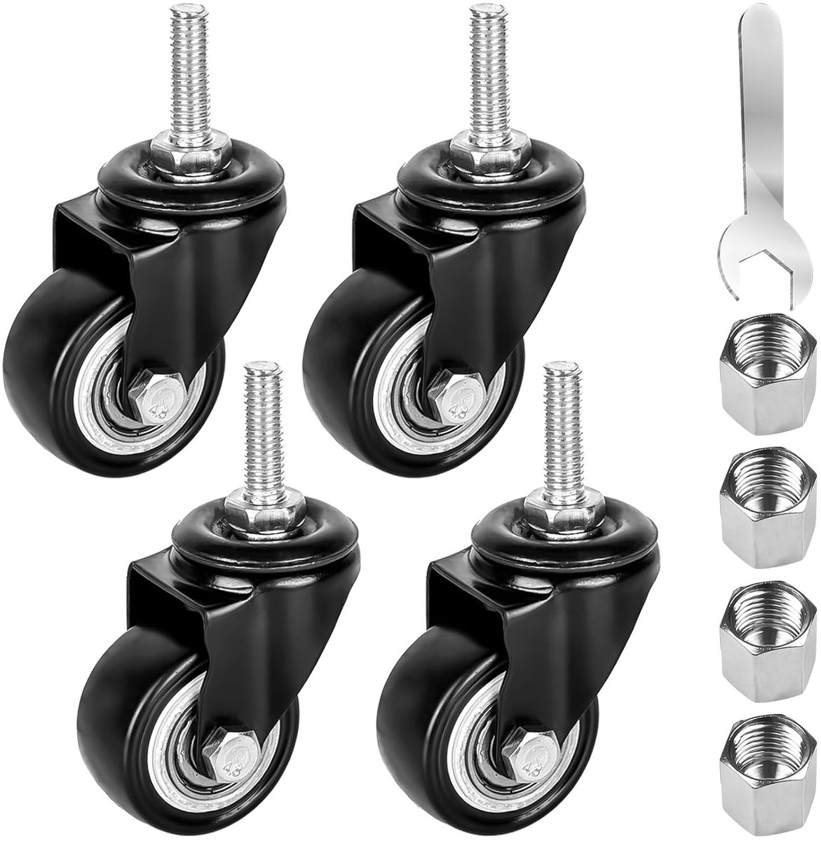 Dailygoods- Meubelwielen Heavy Duty - Zwenkwielen Set van 4 - 40 mm M8 x 25 mm Schroef - 360 Graden Rotatie - Robuuste Rubber - Geen Sporen