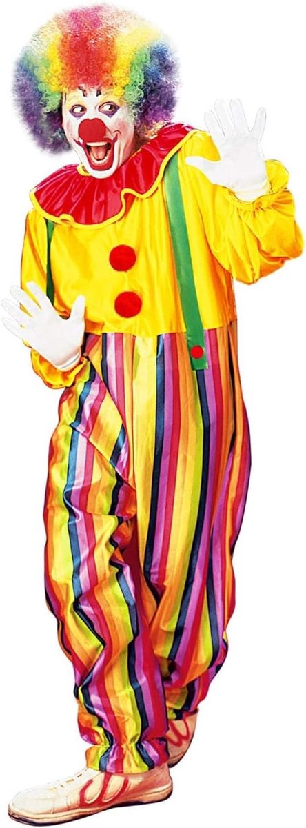 Clown Kostuum - Geel - Maat S - Jumpsuit met Kraag en Bretels - Voor Feesten