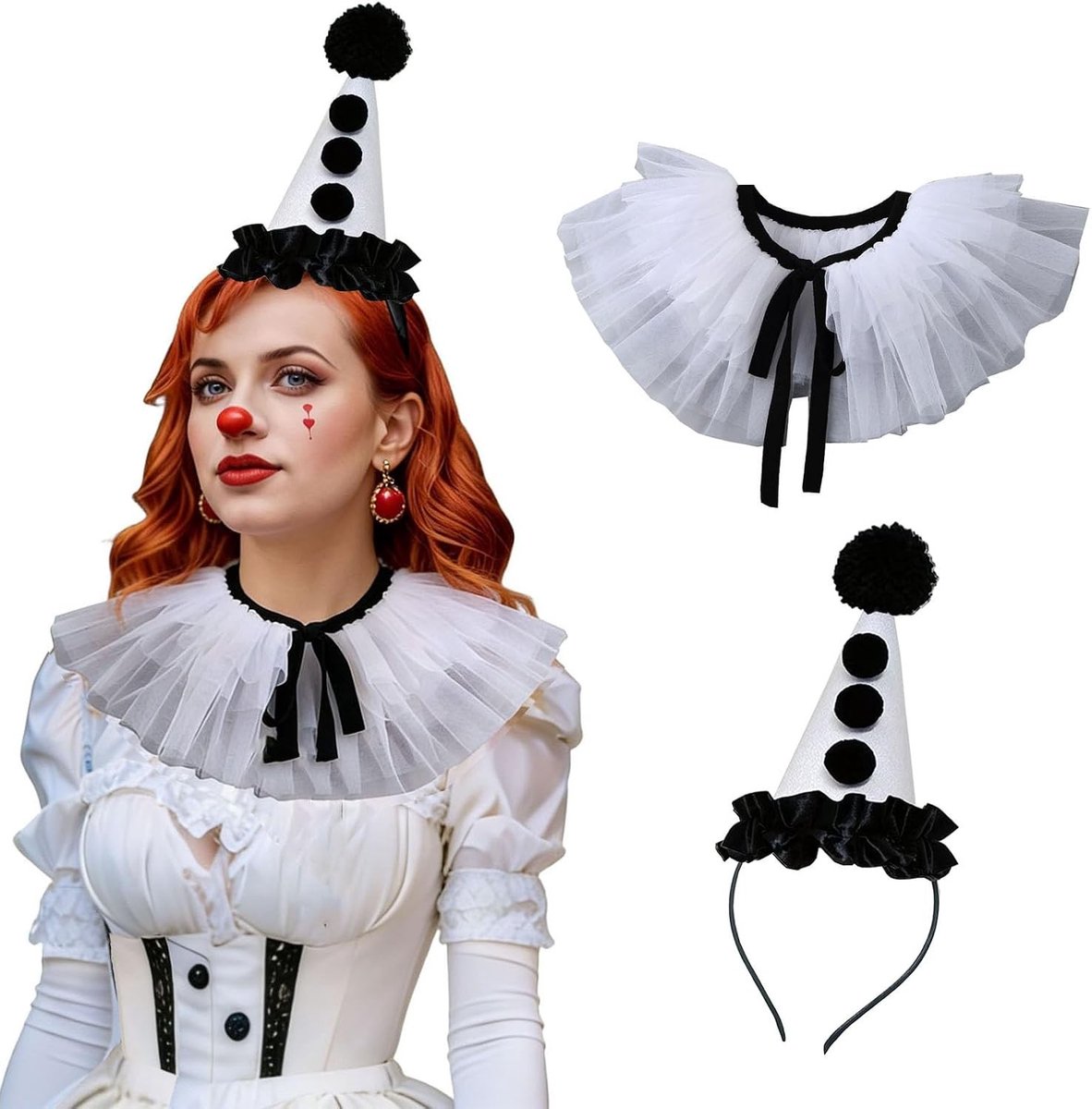 Jester Clownhoed en Ruches Kraag Set - Kleur - Accessoires voor Halloween, Carnaval en Cosplay