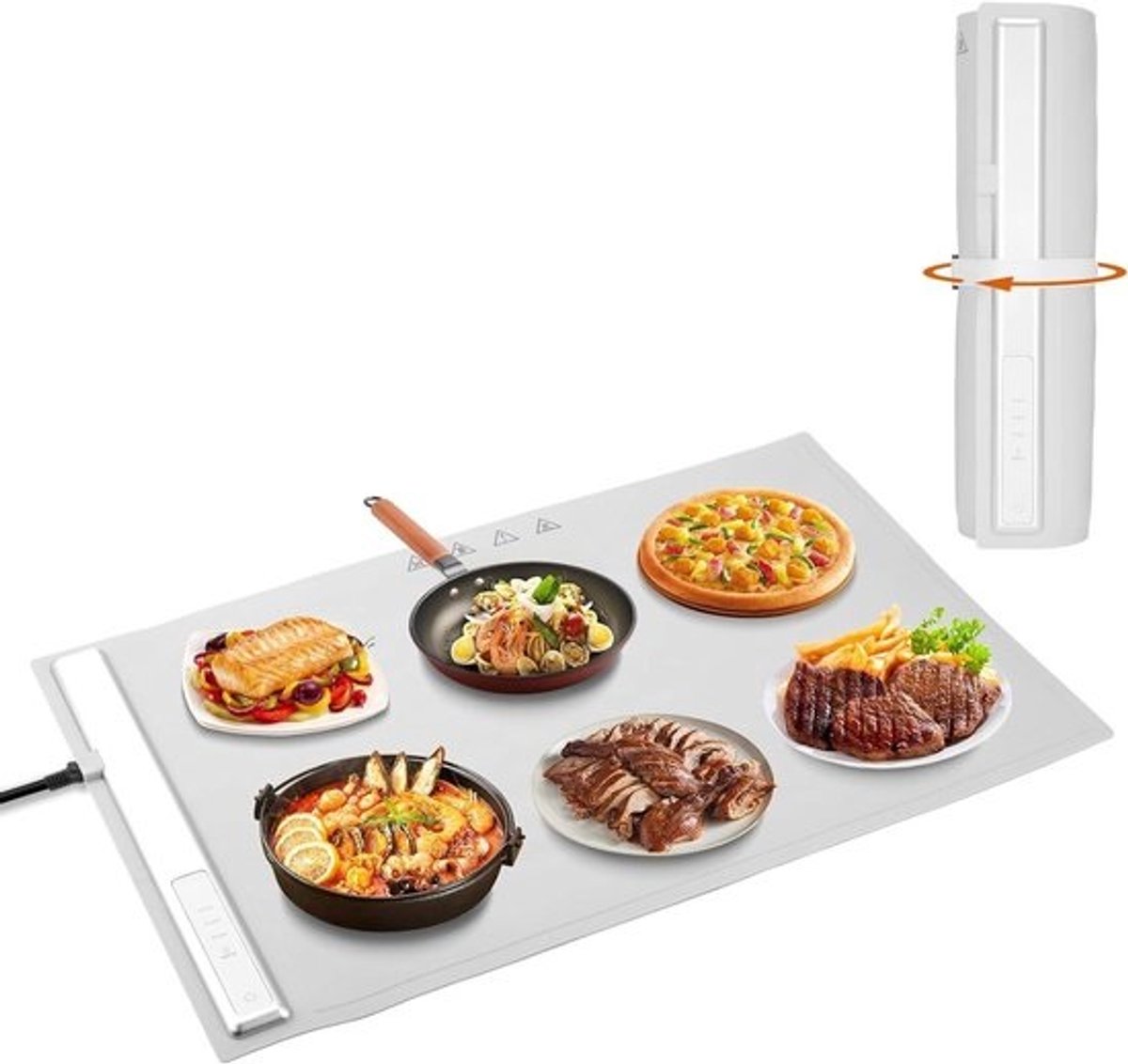 Elektrisch Warmhoudplateau - Voedselwarmer - Buffet Feesten - 3 Instelbare Temperaturen - 61 x 40 cm - Grijs