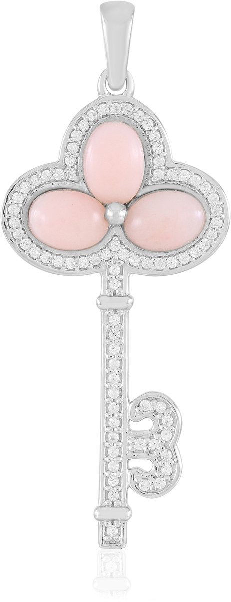 Cavill - Zilveren Hanger met 3 Roze Opalen (2,177 ct) uit Peru - 925 Sterling Zilver met 74 Zirkonia Pave (0,513 ct) - Elegant Ovaal Cabochon Sieraad