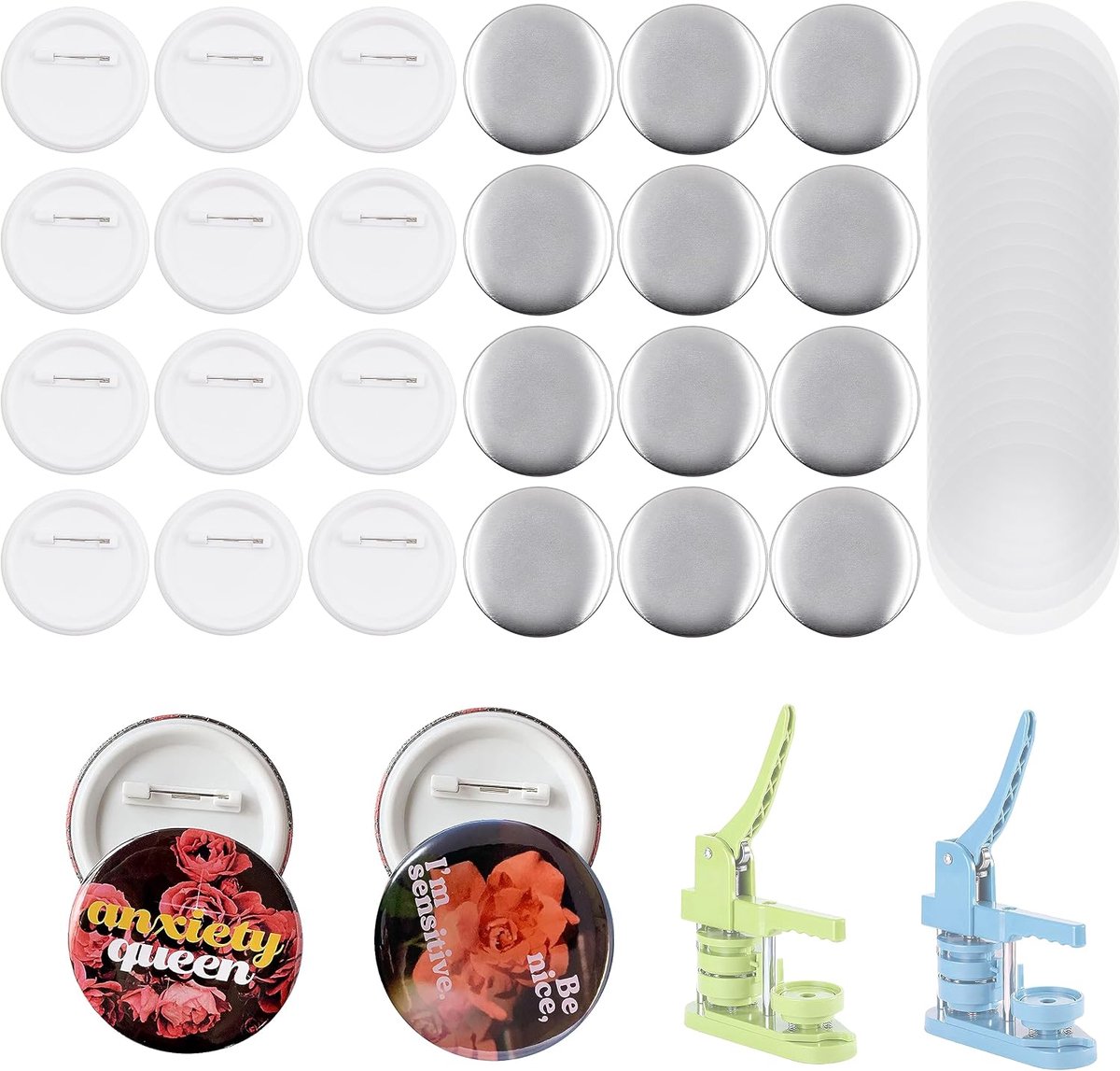 100 stuks 58 mm blanco pin-knoppen witte badge pin knop inclusief metalen schaal doe-het-zelf knoopmachines knopen maken