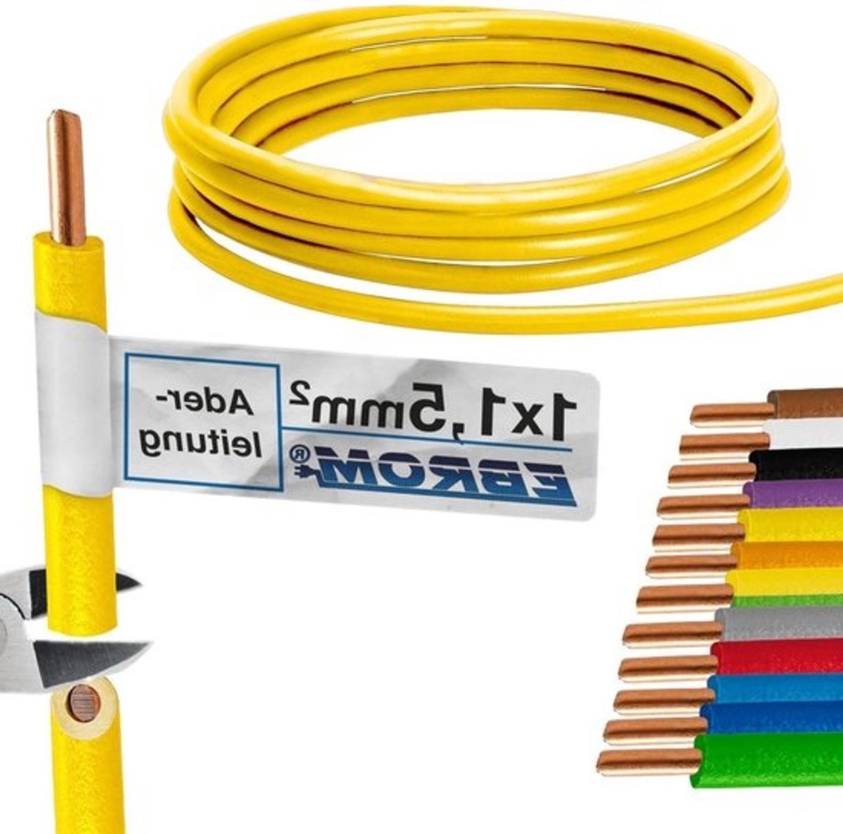 Enkele Ader Kabel - Stijve Elektriciteitsdraad - Interne Bedrading - Volledig Koper 999% OFC - 15 mm² - Geel