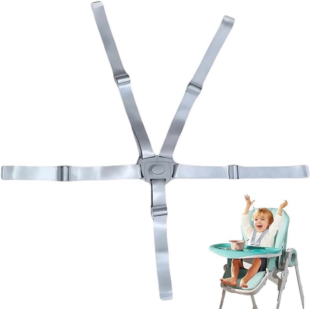 Verstelbare 5-Punts Veiligheidsriem voor Kinderstoel en Kinderwagen - Vervangingsriem voor Hoogzit en Tripp Trapp met Veiligheidsfunctie en Comfortabele Pasvorm
