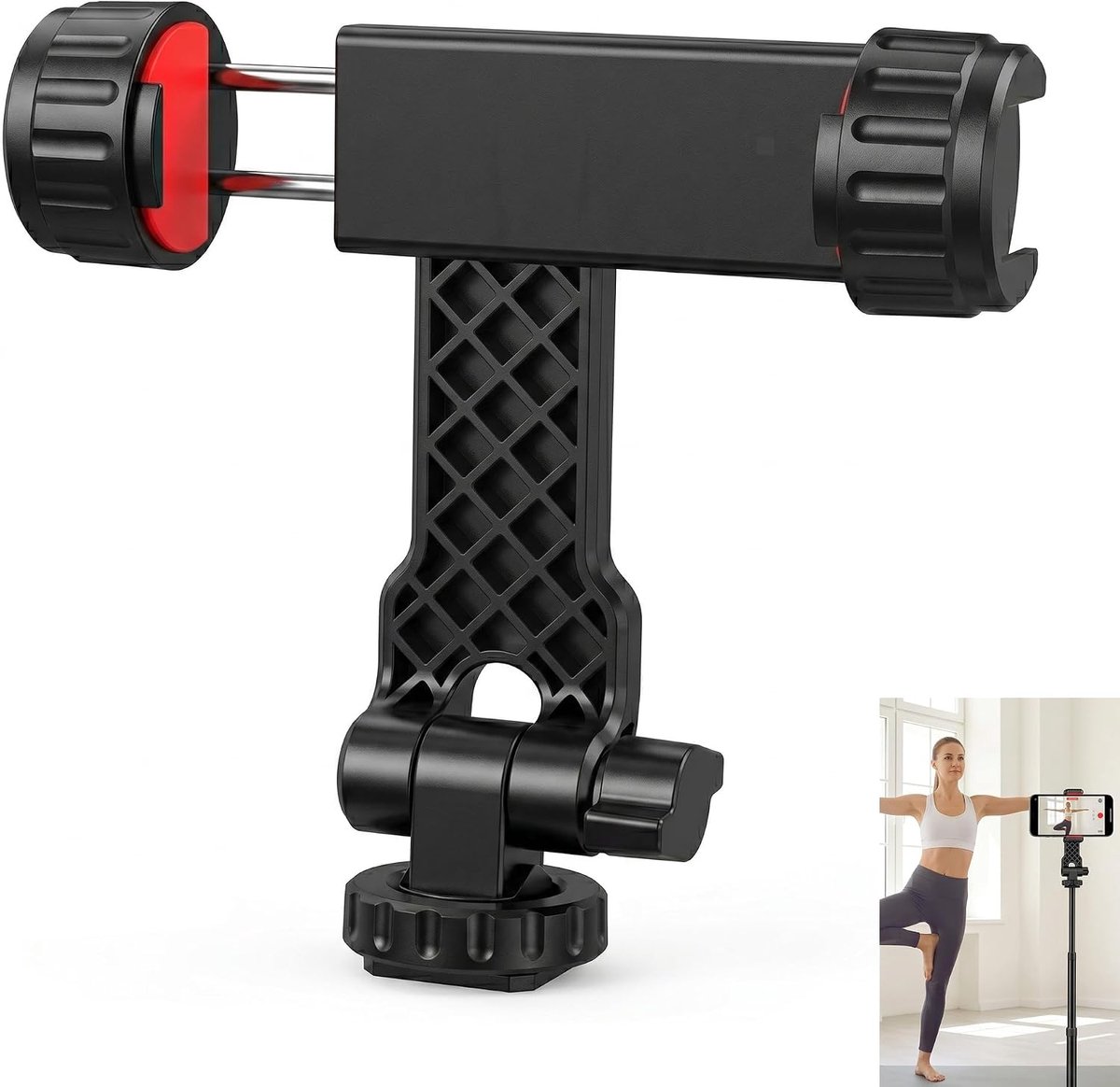 telefoonhouder met 360° koude klep, statief met 2 koude klompen, 1/4 inch schroef en klauwaccessoire, 360° rotatie, 180° helling, voor foto, video, vlog, live streaming