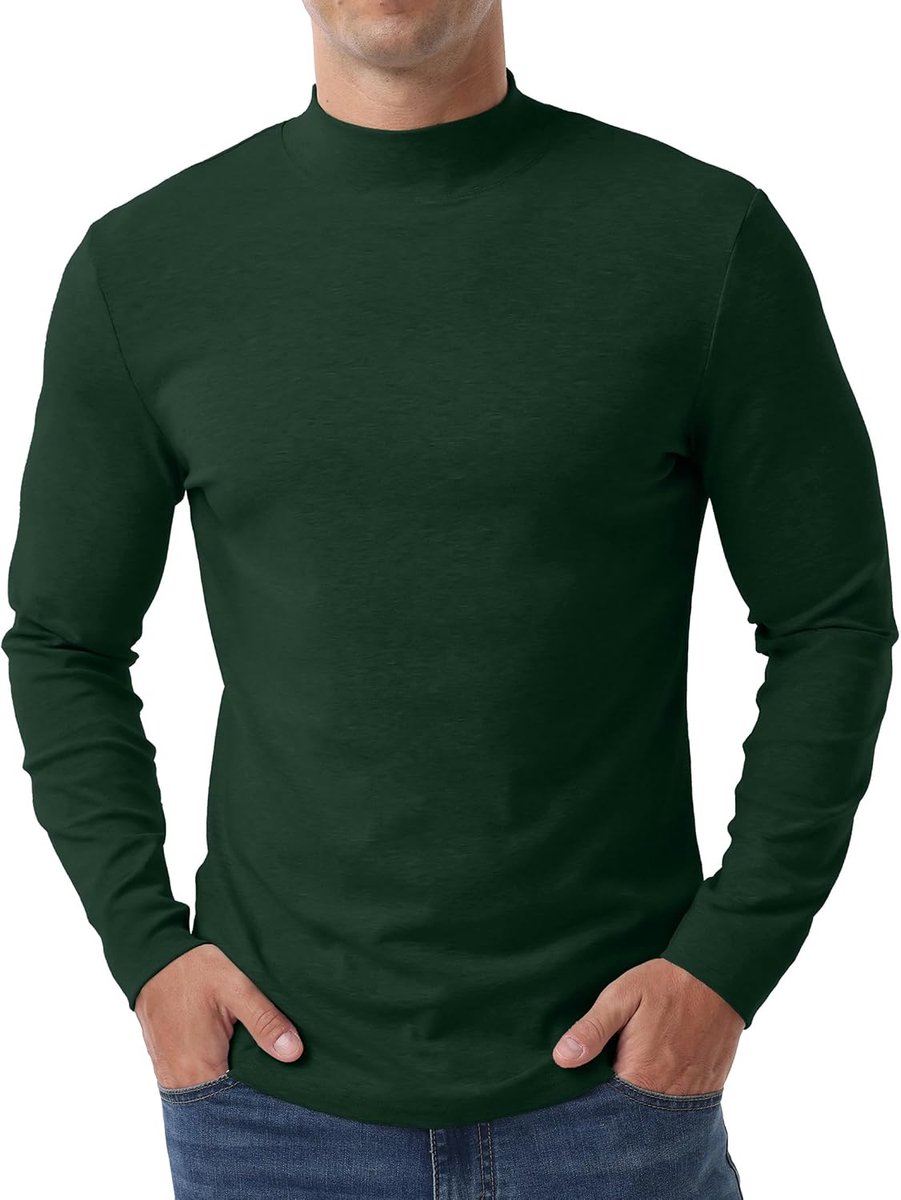 Thermische top voor heren, lange mouwen, katoenen onderlaag met mockneck