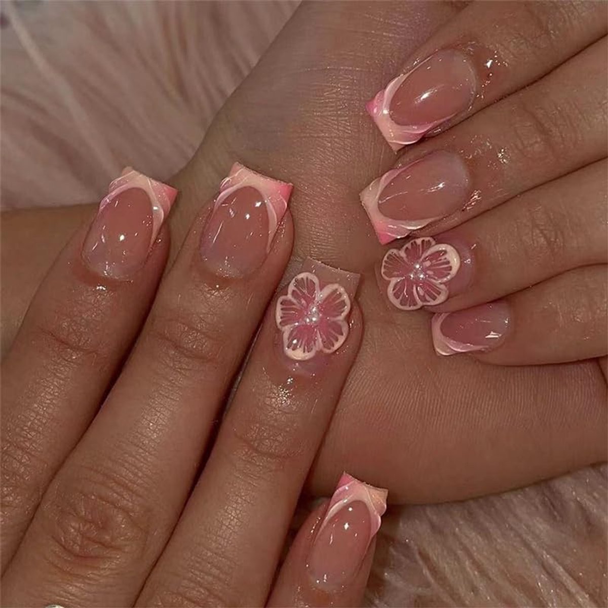 24 Stuks Minimalistische Grapefruit-Soda Plaknagels, Kunstnagels, 3D Kunstnagelpunten, Nagels om op te plakken voor Studenten, Kantoor, Afspraken & Onderweg