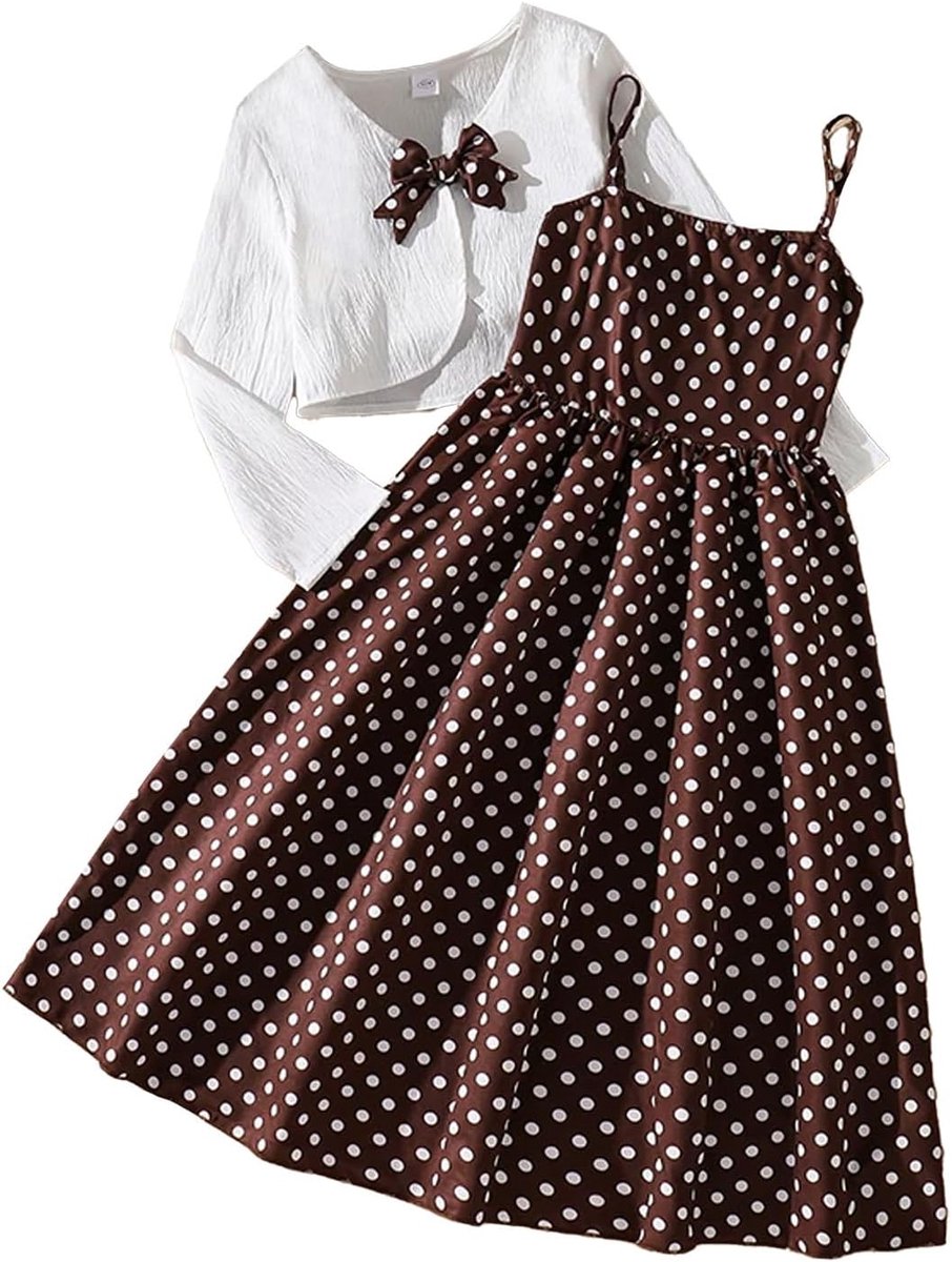 Bloemenjurk voor meisjes, met gebreide jas, 2-delige A-lijn, outfit, 7-12