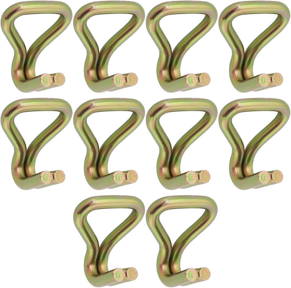 Dailygoods- Haak Dubbelpuntig 10 Stks - J-Haak - Bevestigingshaak - Cargo Beveiliging - 50x30x15mm - Goud Roestbestendig