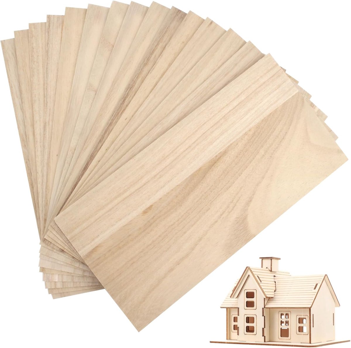 Dailygoods- Monsterplanken 12 Stuks - Houten Planken - Paulownia Hout - 200 x 100 x 1 mm - Lichtgewicht - Geschikt voor Doe-Het-Zelf Knutselen - Houtp