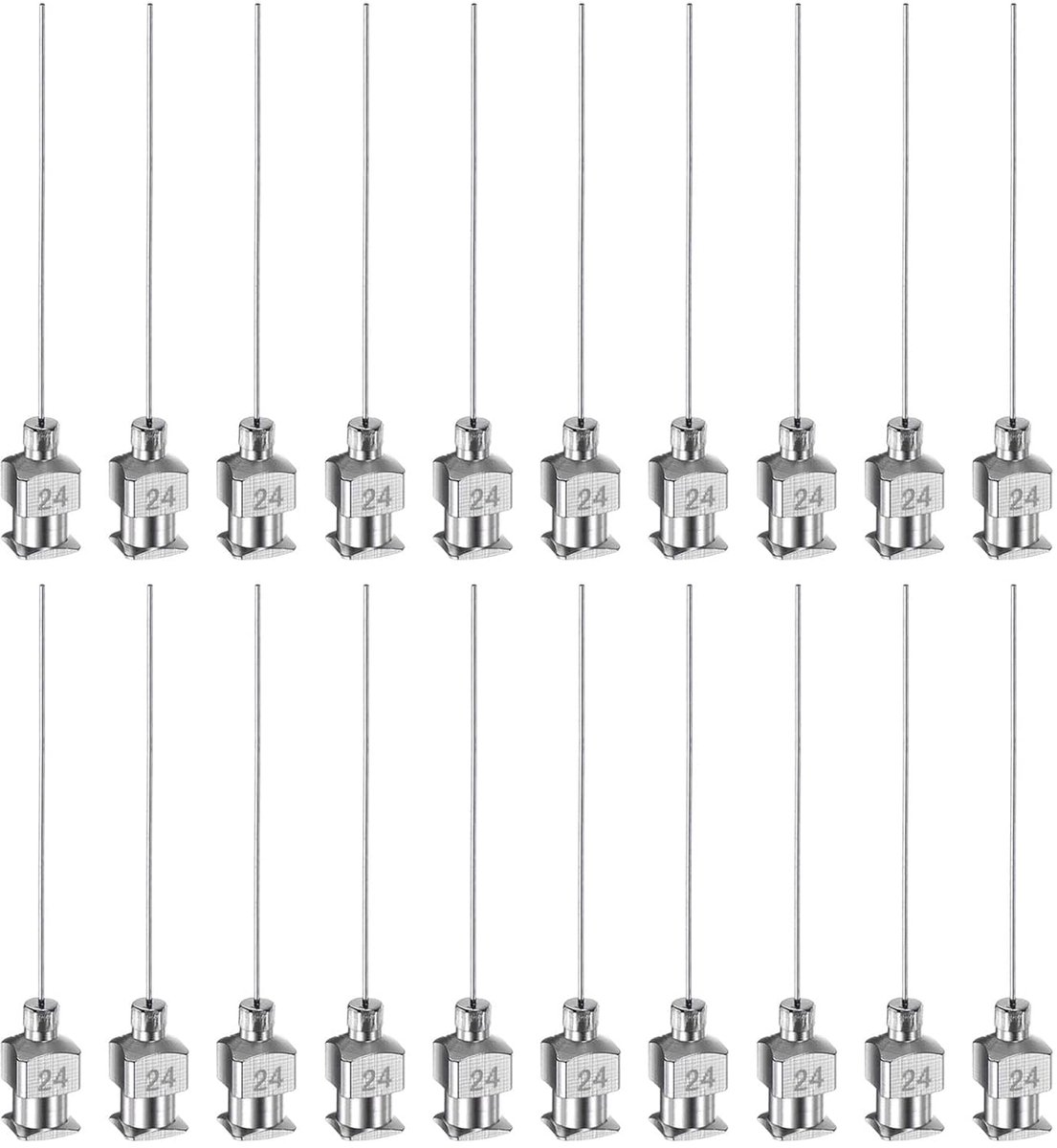 20 stuks 24 gauge-naalden van roestvrij staal, 2,5 - 3,5 cm, alle afgeschuinde punten voor metalen lijm, luer-lock voor dikke vloeistoffen, inkt, lijm, laboratoriumgebruik