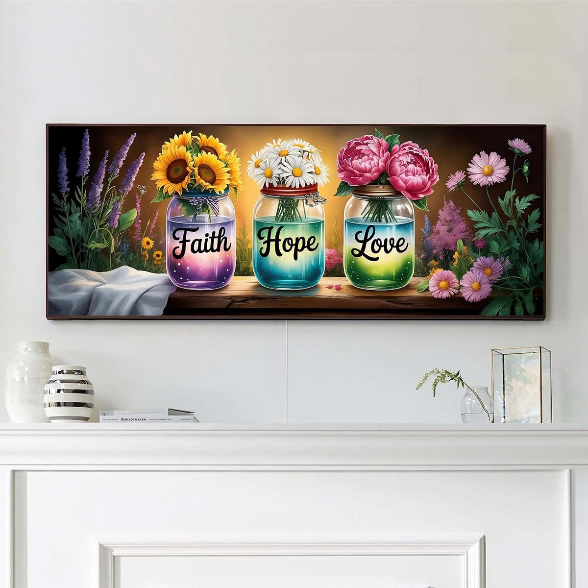Groot Diamond Painting Volledige Boor Wensfle, 5D DIY Schilderij Kits Geloof, Hoop, Liefde, Strass Borduurwerk Borduurpakketten Voor Home Hal Woonkamer Slaapkamer Muurdecoratie 30x80cm-48