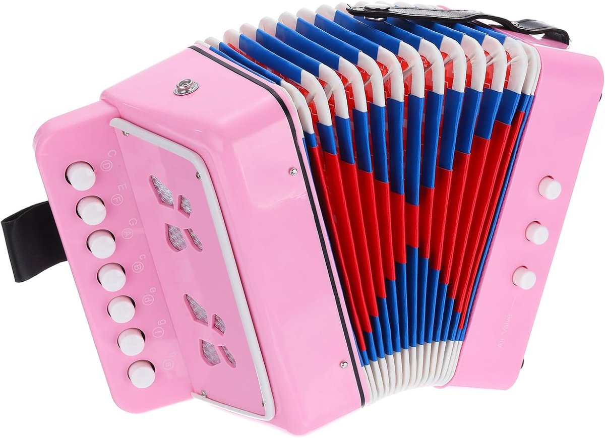 Knopfactorcordeon 10 toetsen Knopfactorcordeon Mini Muziekinstrument Geschenken voor Volwassenen Beginners Onderwijs, Lichtroze