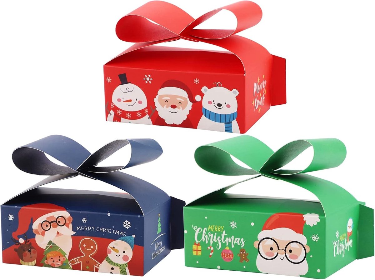 Kerstsnoepdoosjes - Rood - 10 x 6 x 4 cm - Kraftpapier met Unieke Strikgreep - Voor Cadeaus en Snoep