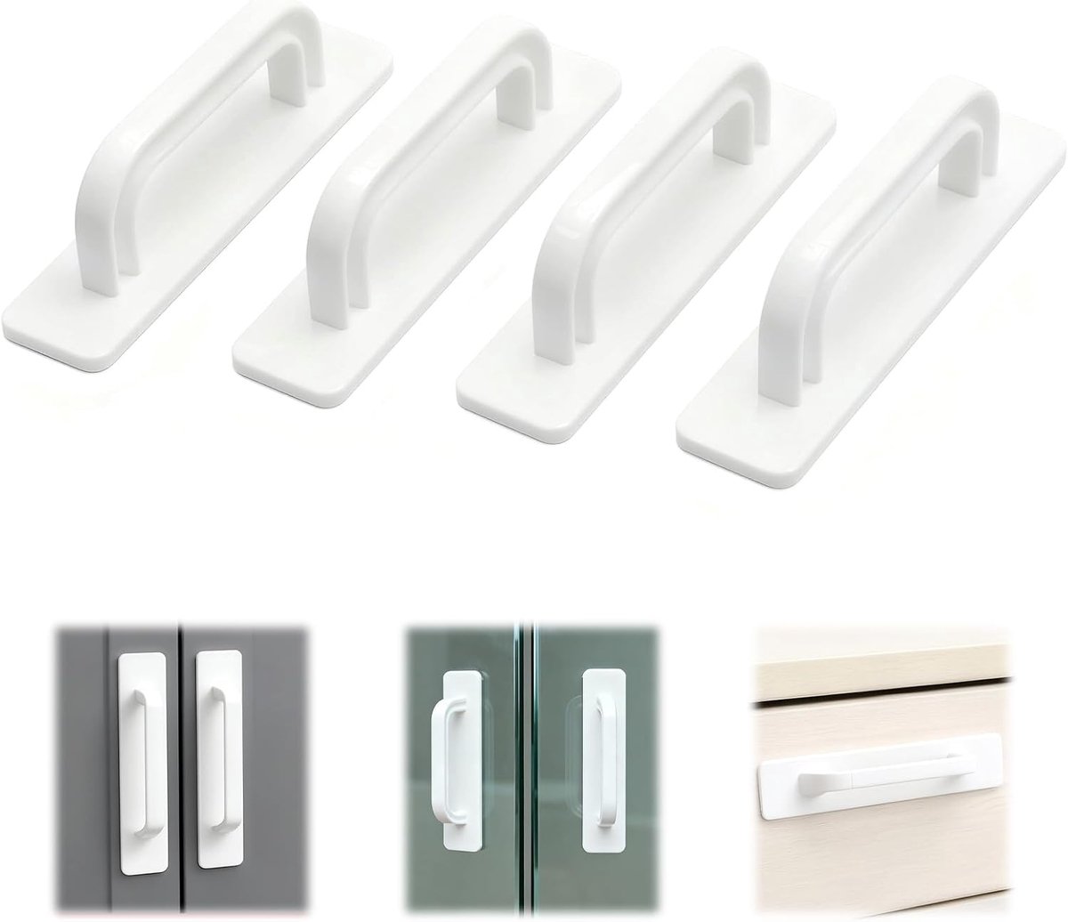 Dailygoods- Handgrepen Zelfklevend - 4 Stuks - 10 x 2,5 cm - Voor Kast/Deur - Geen Gaten Nodig - Kunststof - Wit - Deurgrepen