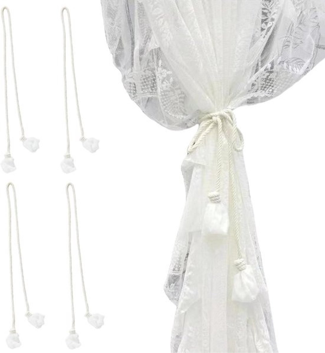 Gordijn Tiebacks - Gordijn Hangers - Gordijnen Strikken - Geen Installatie Nodig - 123 cm - Wit