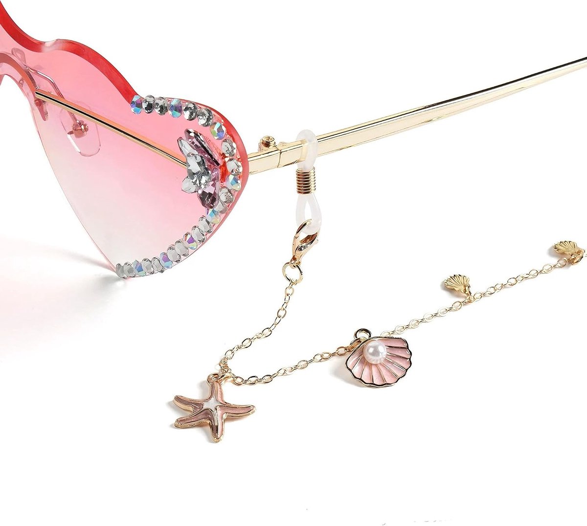 Dailygoods- Brillenketting 75 cm - Roze Metalen Ketting - Antislip - Modieuze Brilhouder - Verliesvrij - Maritieme Elementen