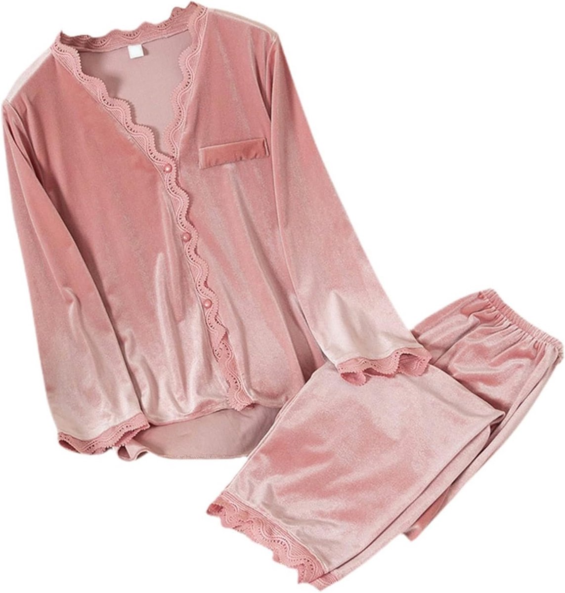 Bovenkleding met lange mouwen V-hals kant schattige tweedelige set huiskleding