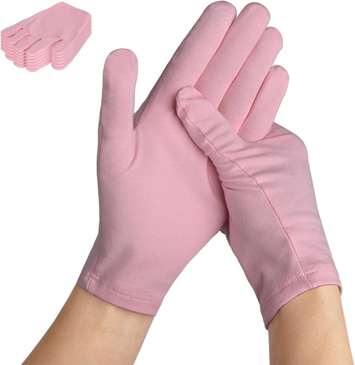6 paar katoenen handschoenen, hydraterende handschoenen, dunne gebreide werkhandschoenen voor eczeem, ademend, dunne werkhandschoenen voor droge handen (roze)