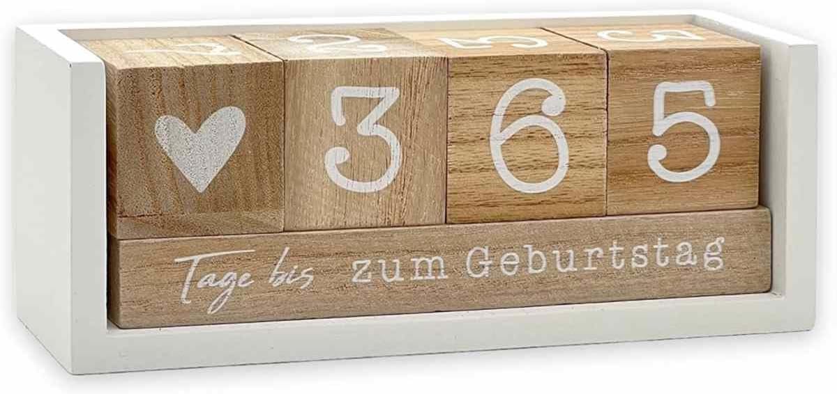 Countdown-kalender voor het jaar, duurzame houten tafelkalender, permanente kalender, dagteller, houten wit, 100% hout (MDF), in vensterdoos, verjaardag, oudejaarsavond, jubileum, pensioen, vakantie