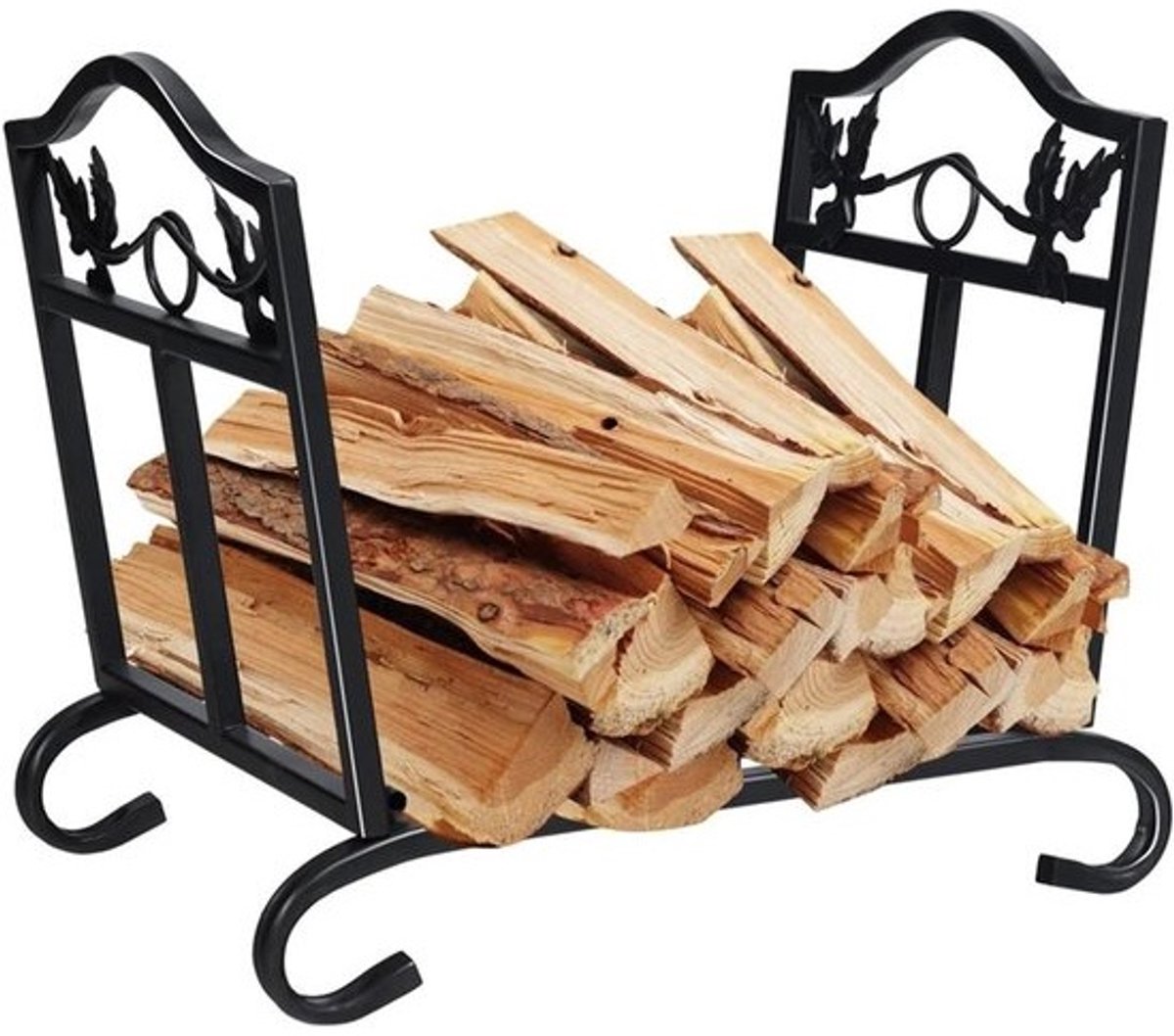 Hout Houtopslag - Brandhoutrek Smeedeizer - Buitenhaard Accessoire - Houdt Hout Droog - 44x32x37 cm - Zwart