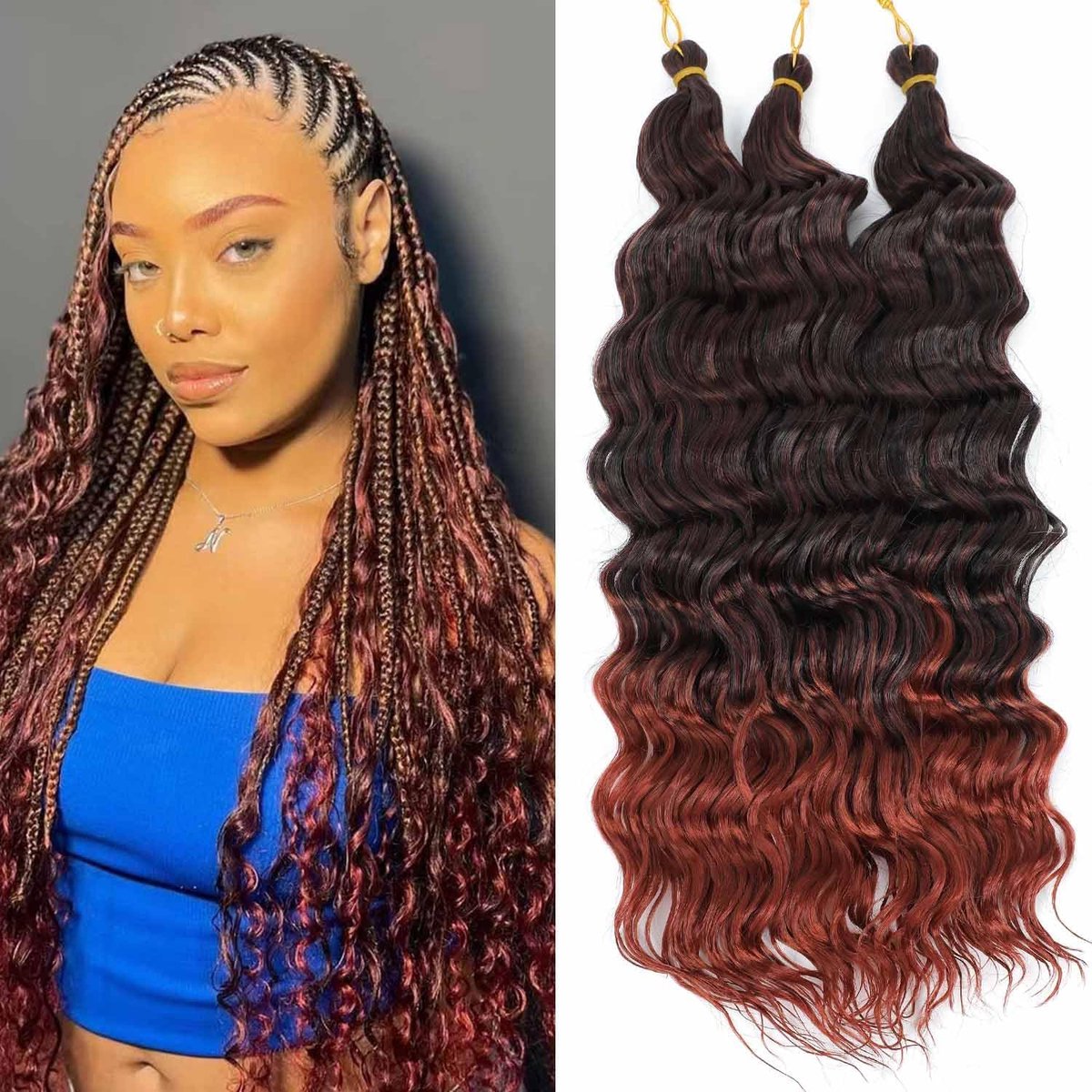 Wave Crochet Hair Deep Wave Braiding Hair Curly Crochet Synthetic Braids Hair Extension for Women (1B/350#, 18Inch 3Packs)