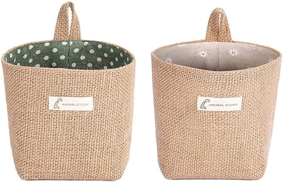 Hanging Storage Compartments - 2 Stuks Opbergbakken van Katoen en Linnen, Vouwbare Mand met Handvat voor Speelgoed, Cosmetica en Sleutels