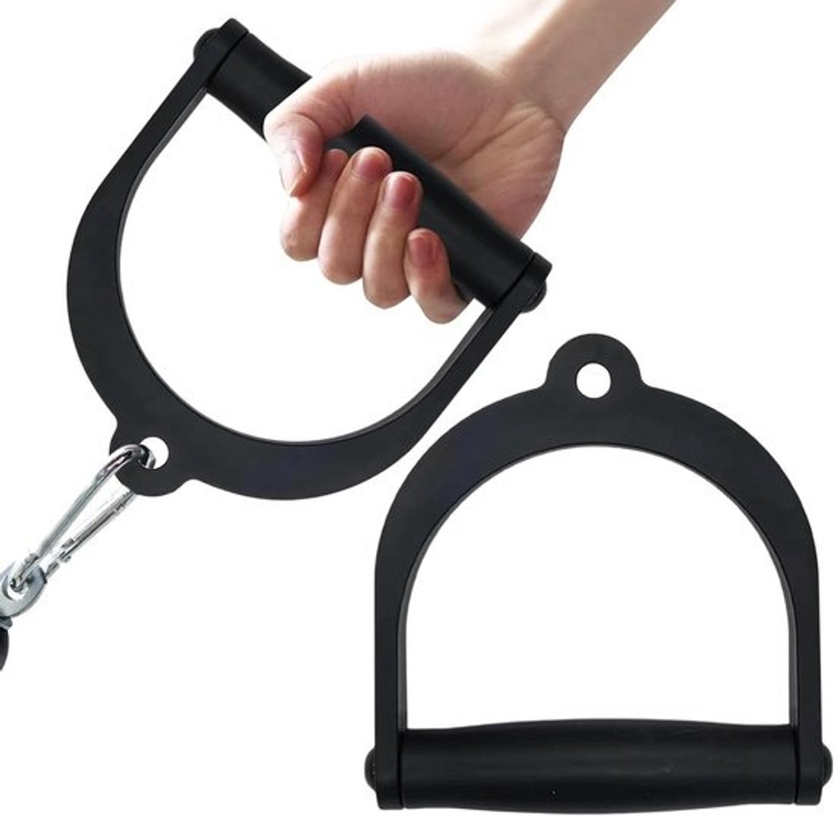 Trainingskabel Handgrepen - Katrolgrepen D-vorm - Krachttraining Thuissportschool - Ergonomisch Nylon Ontwerp - 155 x 17 cm - Zwart