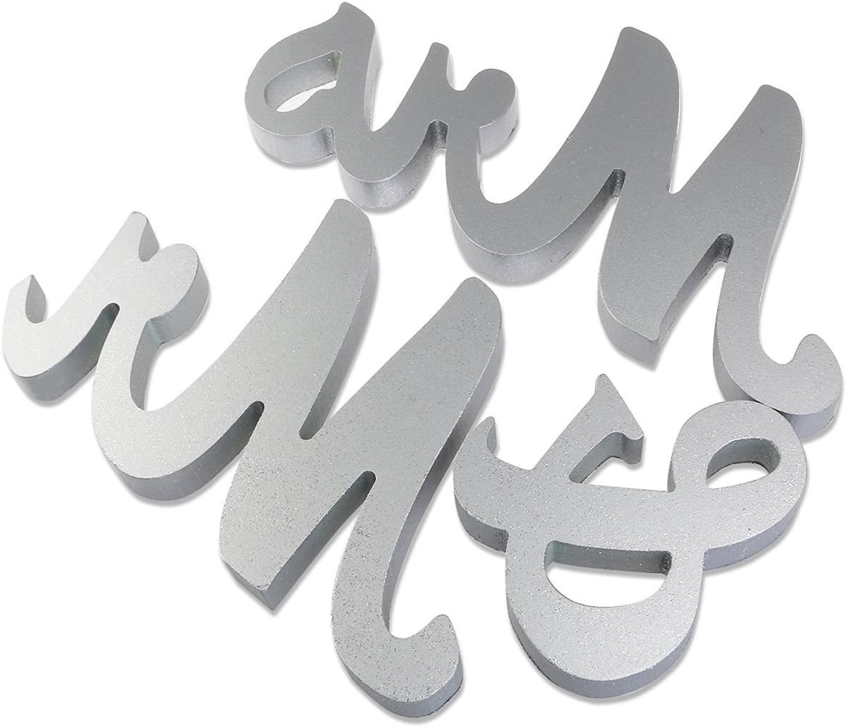 Dailygoods- Brieven MR & MRS set - Houten Bruiloft Rekwisieten - Vintage Tafel Decoratie - Huwelijkscadeau - Jubileum Feesten - Zilveren Kleur