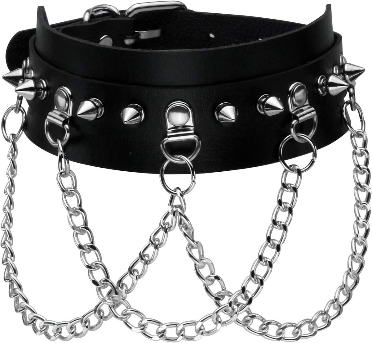 Dailygoods- Kraag - Punk Choker - PU Lederen Halsketting - Instelbare Lengte 30-40 cm - Breedte 4,5 cm - Comfortabel Materiaal