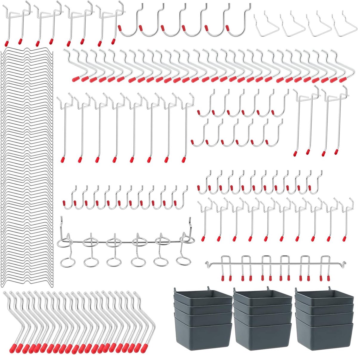 Dailygoods- Steekbordhaken 230-delig assortiment - Gatenwandhaken - Gereedschapshouders - Wasknijperhaken - Multi-tool rek - 14 soorten haken