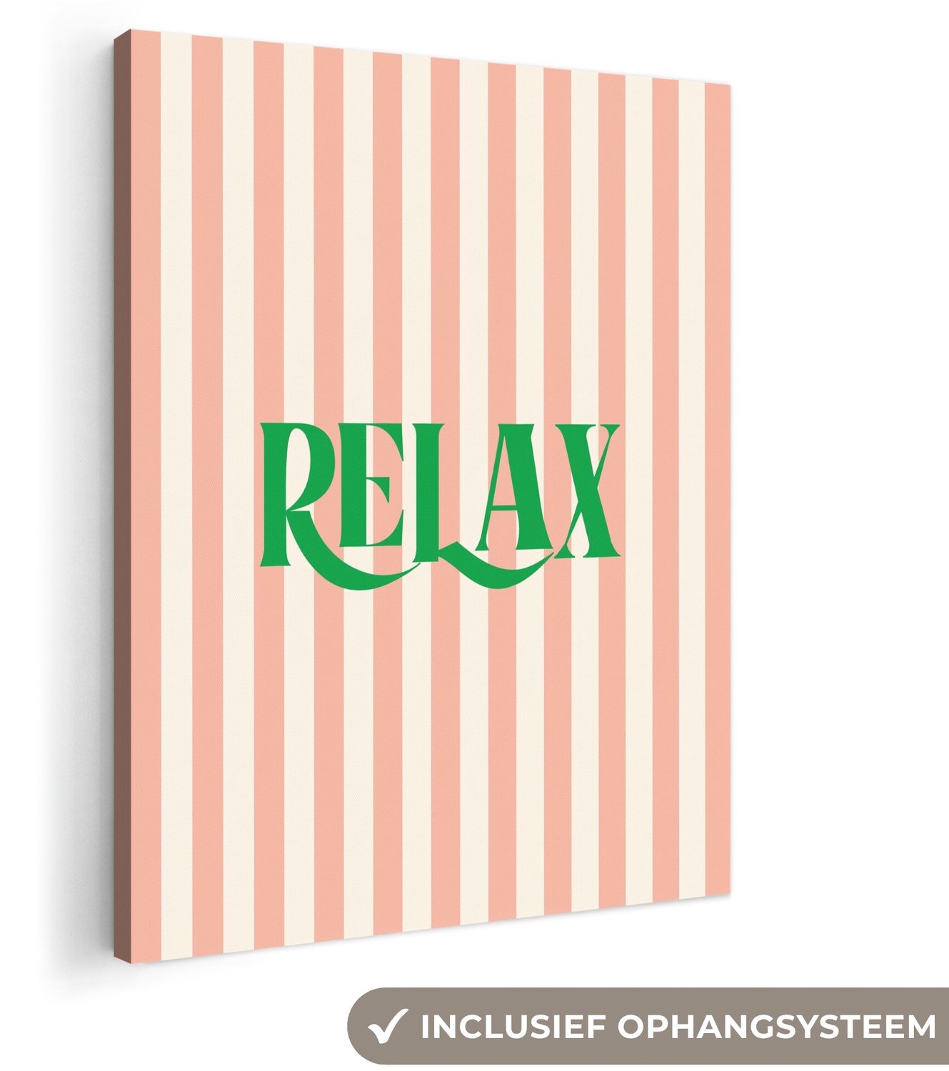 Canvas schilderij 60x80 cm - Exclusieve wanddecoratie Zachtroze - Groen - Strepen - Relax - Muurdecoratie woonkamer - Slaapkamer decoratie - Kamer accessoires - Schilderijen op canvas