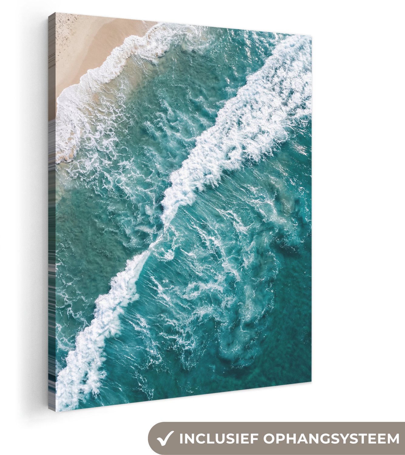 Canvas schilderij 70x100 cm - Exclusieve wanddecoratie Zee - Strand - Golven - Natuur - Blauw - Muurdecoratie woonkamer - Slaapkamer decoratie - Kamer accessoires - Schilderijen op canvas