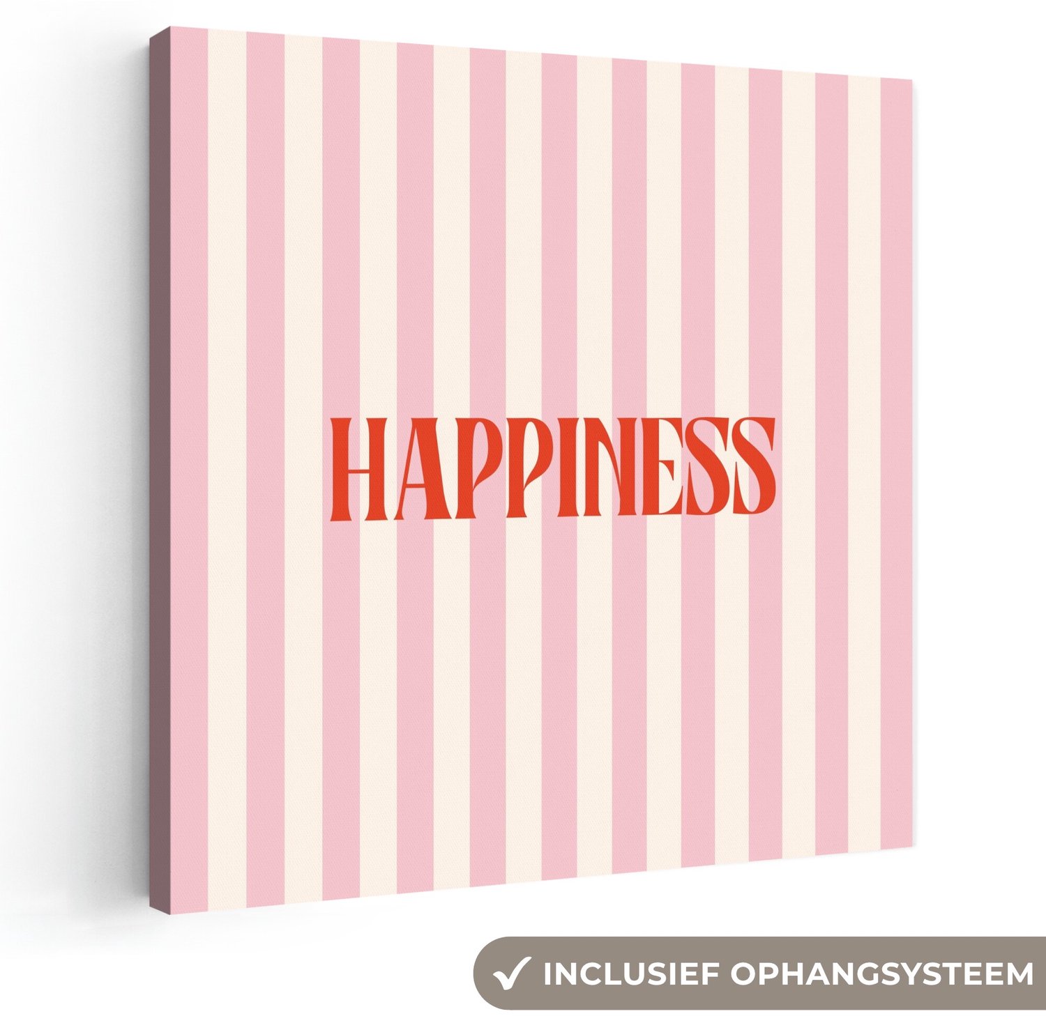 Canvas schilderij 20x20 cm - Exclusieve wanddecoratie Zachtroze - Rood - Strepen - Happiness - Muurdecoratie woonkamer - Slaapkamer decoratie - Kamer accessoires - Schilderijen op canvas