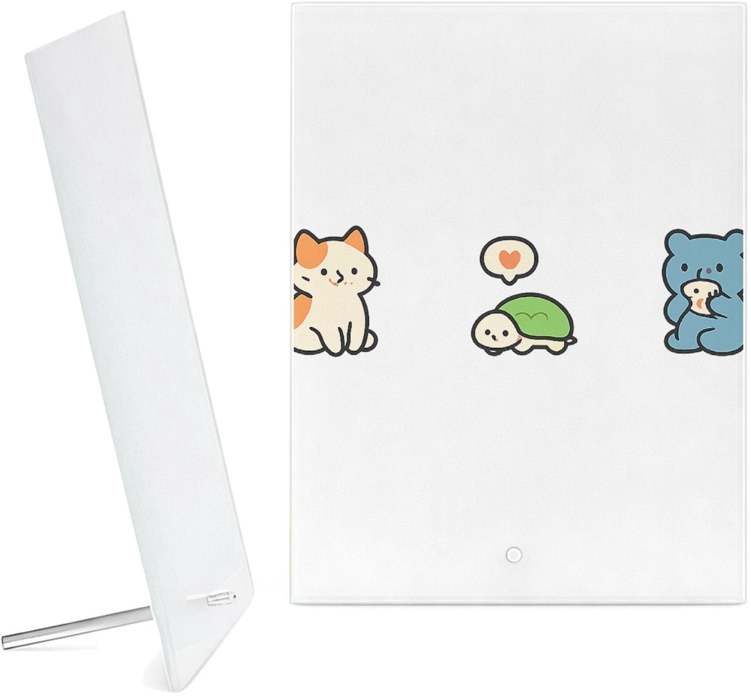 Mr Cadeautjes Glazen fotopaneel Een rustige, speelse dierenrij met een kleine snack- of eetk - 15 x 20 cm, staand - glas, decoratie, wanddecoratie | cadeau Wit
