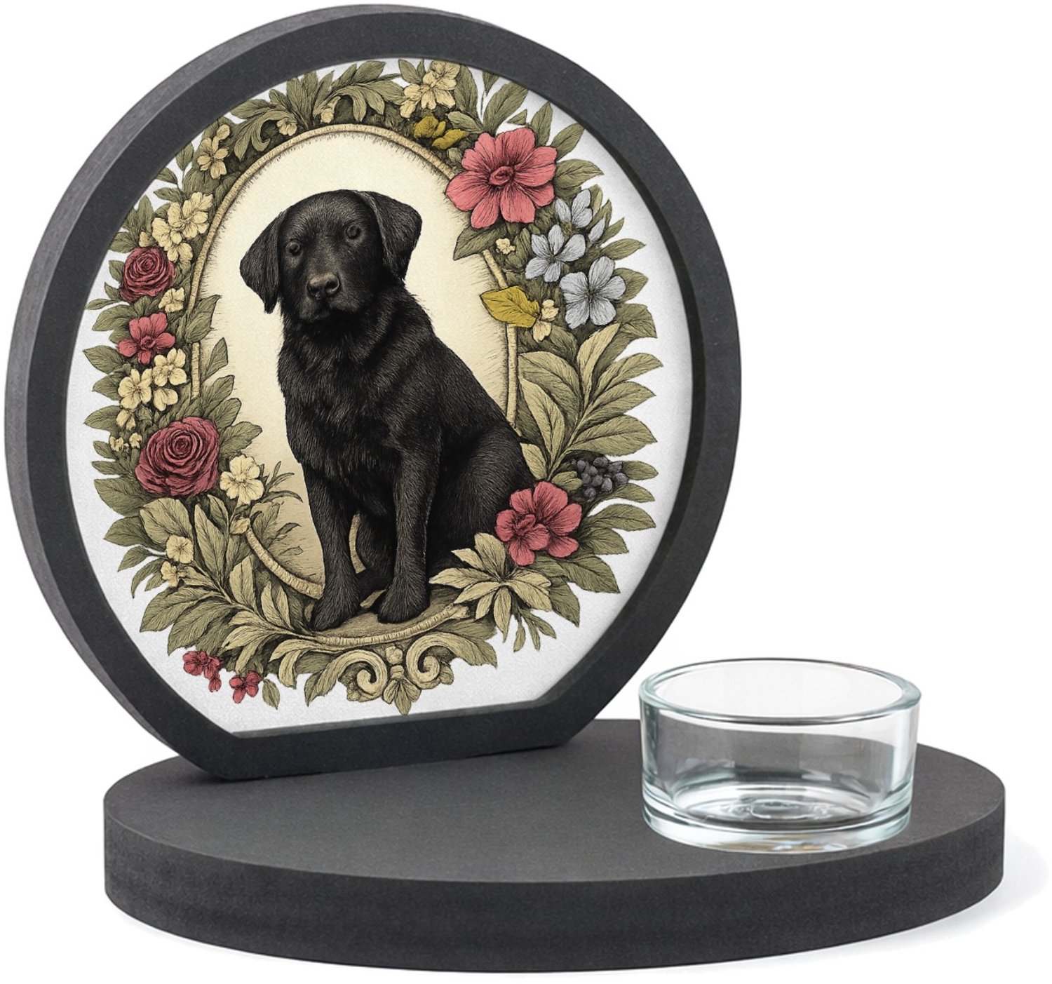 Mr Cadeautjes MDF inleg theelichthouder ~8 cm - design Een kat als rustige hoofdfiguur in een decoratief kader van | cadeau Wit
