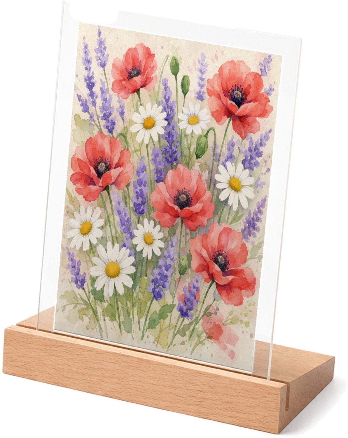 Mr Cadeautjes Glasframe met vaste tekst - design Aquarel wilde bloemen | cadeau Wit