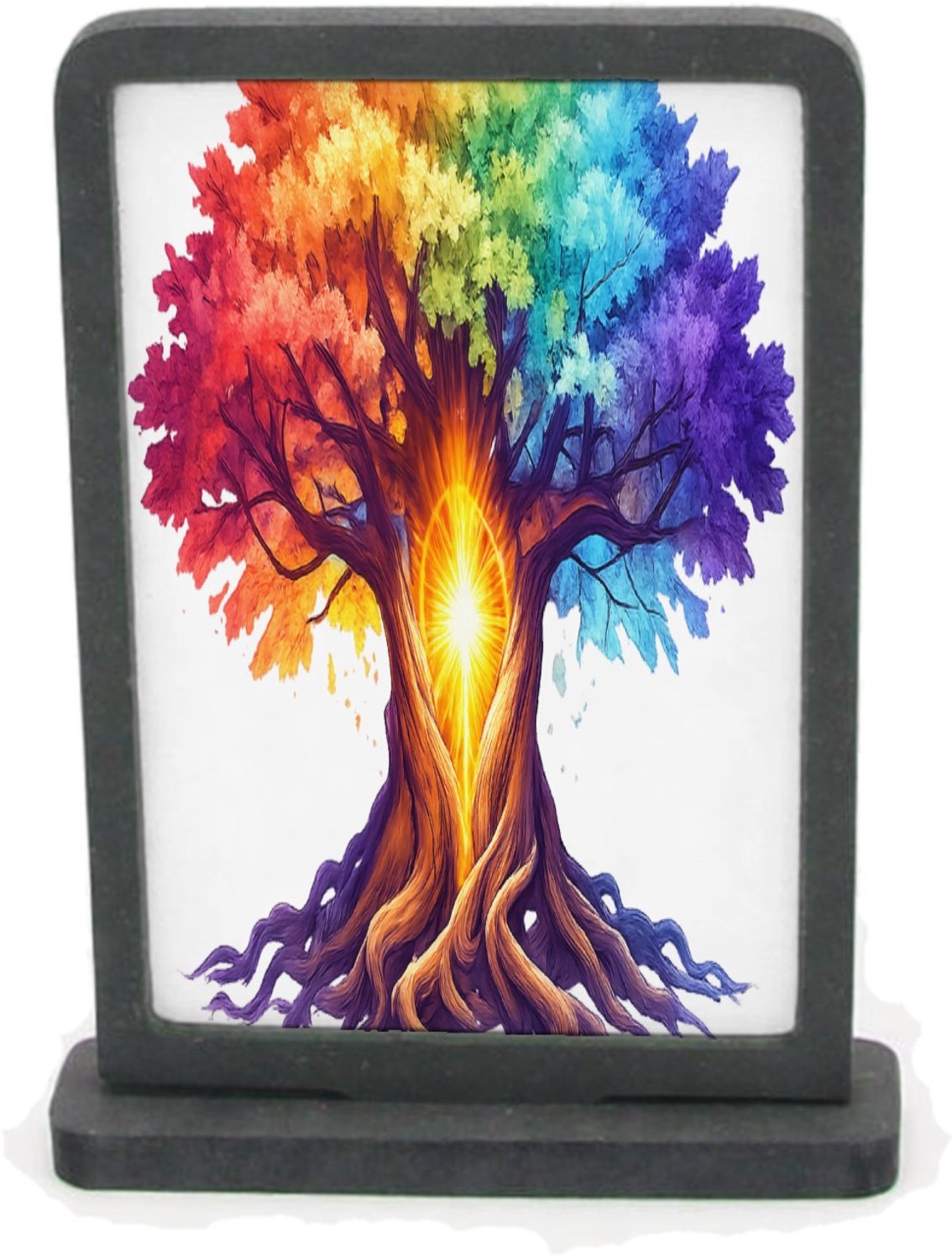 Mr Cadeautjes Houten fotolijst rechthoek met MDF inleg - design Een magische berglandschap-bewerking met een centrale lichtb | cadeau Wit