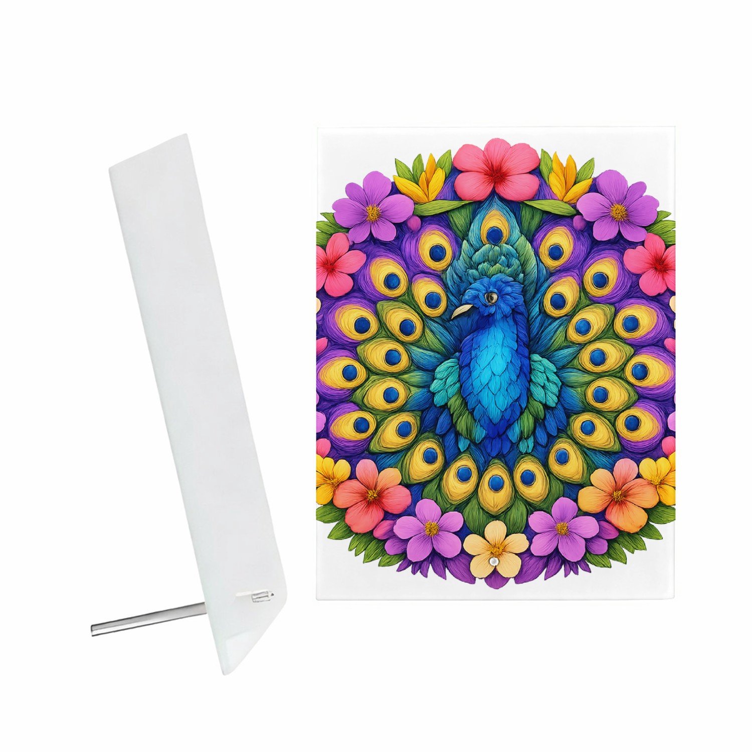 Mr Cadeautjes Glazen fotopaneel Een majestueuze mandala van tropische bladeren en bloemen ro - 15 x 20 cm, staand - glas, decoratie, wanddecoratie | cadeau Wit