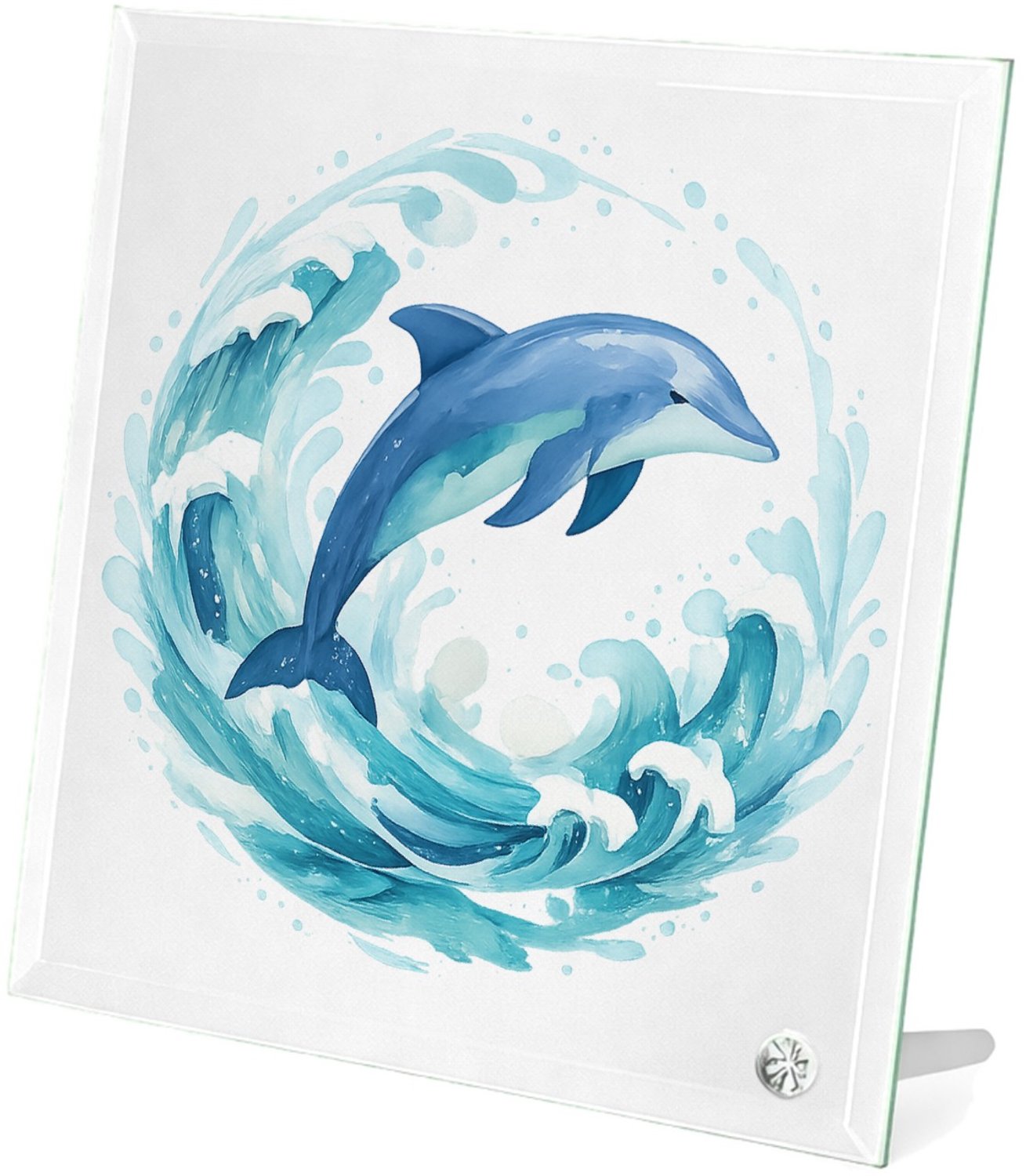 Mr Cadeautjes Glasframe 20 x 20 - design Een cirkelvormige waterwerveling rond een springende zeeschi | cadeau Wit