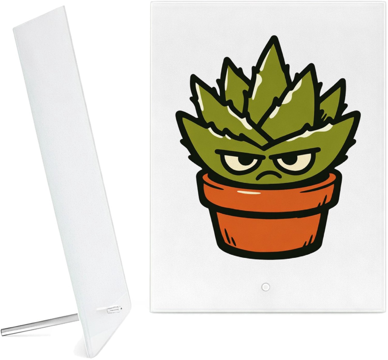 Mr Cadeautjes Glazen fotopaneel Een koppige, stekelige huisplant als grappige ‘ga weg’-boods - 15 x 20 cm, staand - glas, decoratie, wanddecoratie | cadeau Wit