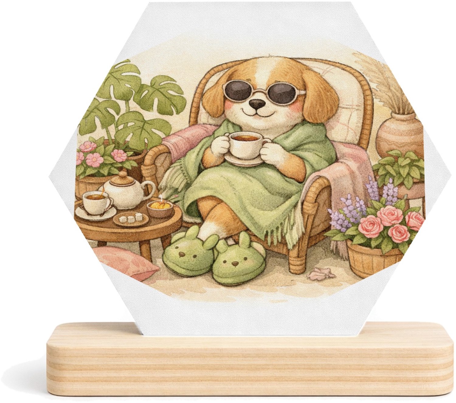Mr Cadeautjes MDF fotolijst/inleg hexagon 14 x 13 - design Een rustige wellness-scène met een dierlijke hoofdfiguur voo | cadeau Wit