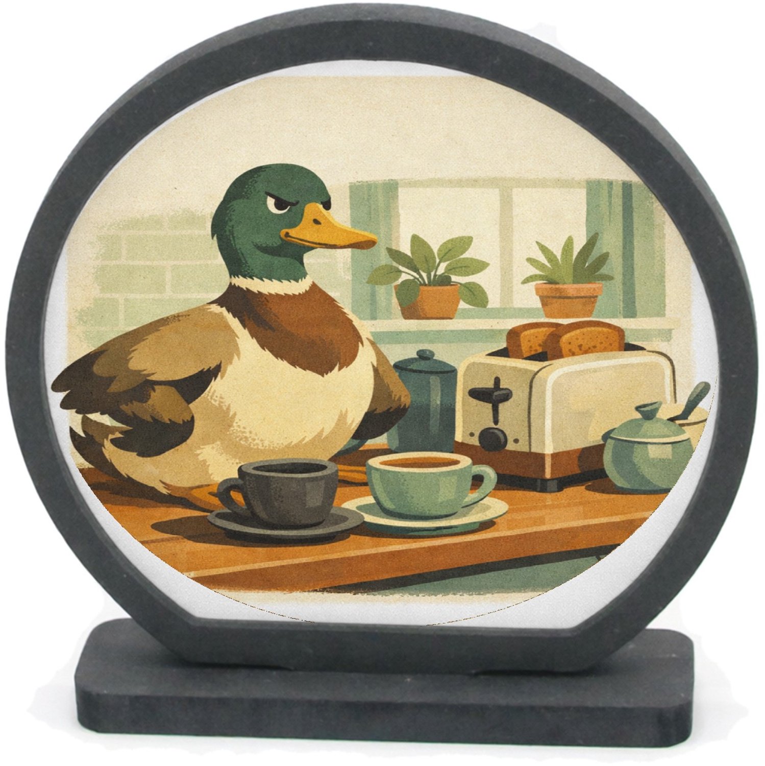 Mr Cadeautjes Houten fotolijst rond met MDF inleg - design Een absurde huiselijke scène waarin een alledaags object zic | cadeau Wit