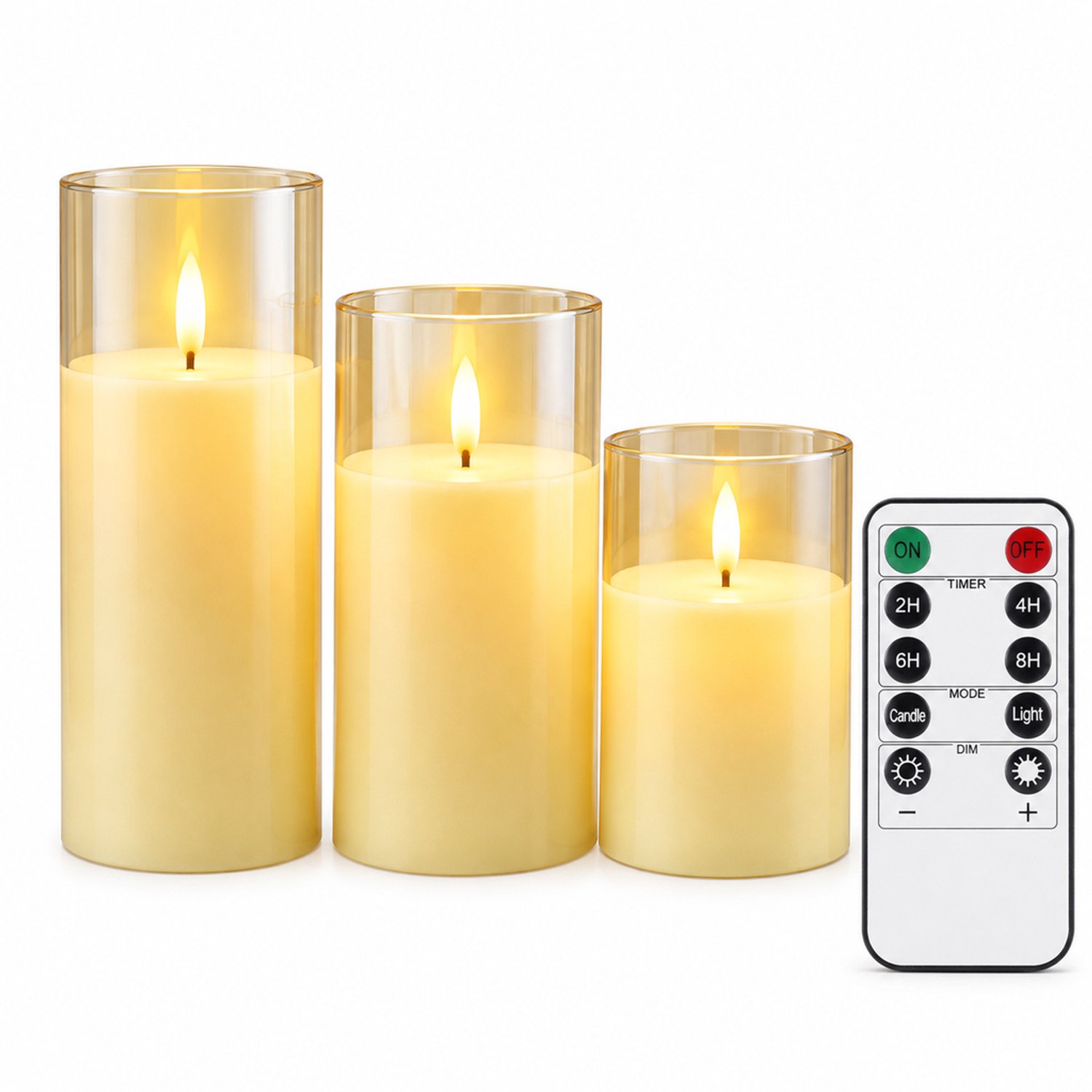 SWGOTA led kaarsen, set van 3, goudkleurig met warme vlamvormige verlichting, afstandsbediening en 1 knoopcel voor de afstandsbediening