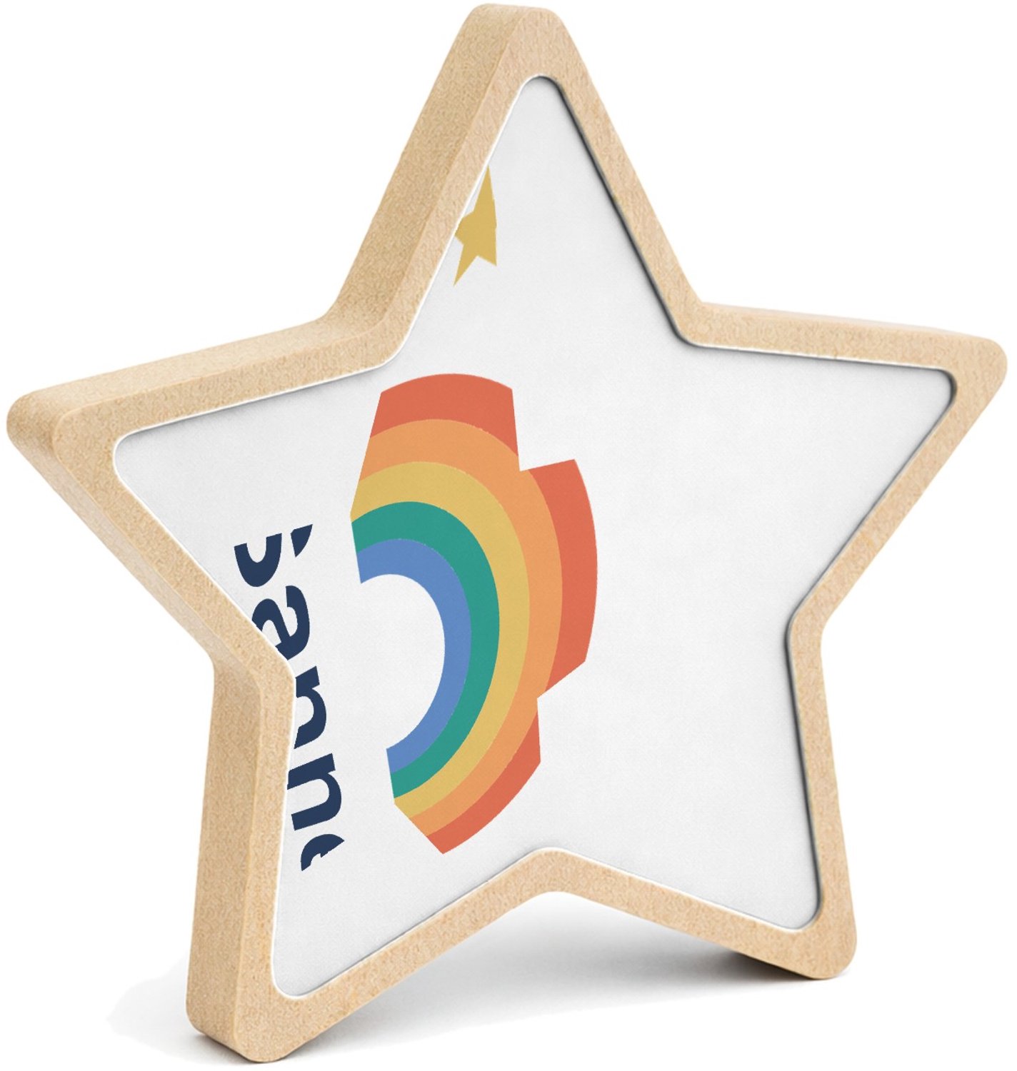 Mr Cadeautjes MDF fotolijst ster 14 x 13,5 - design Regenboog met naam Sanne | cadeau Wit