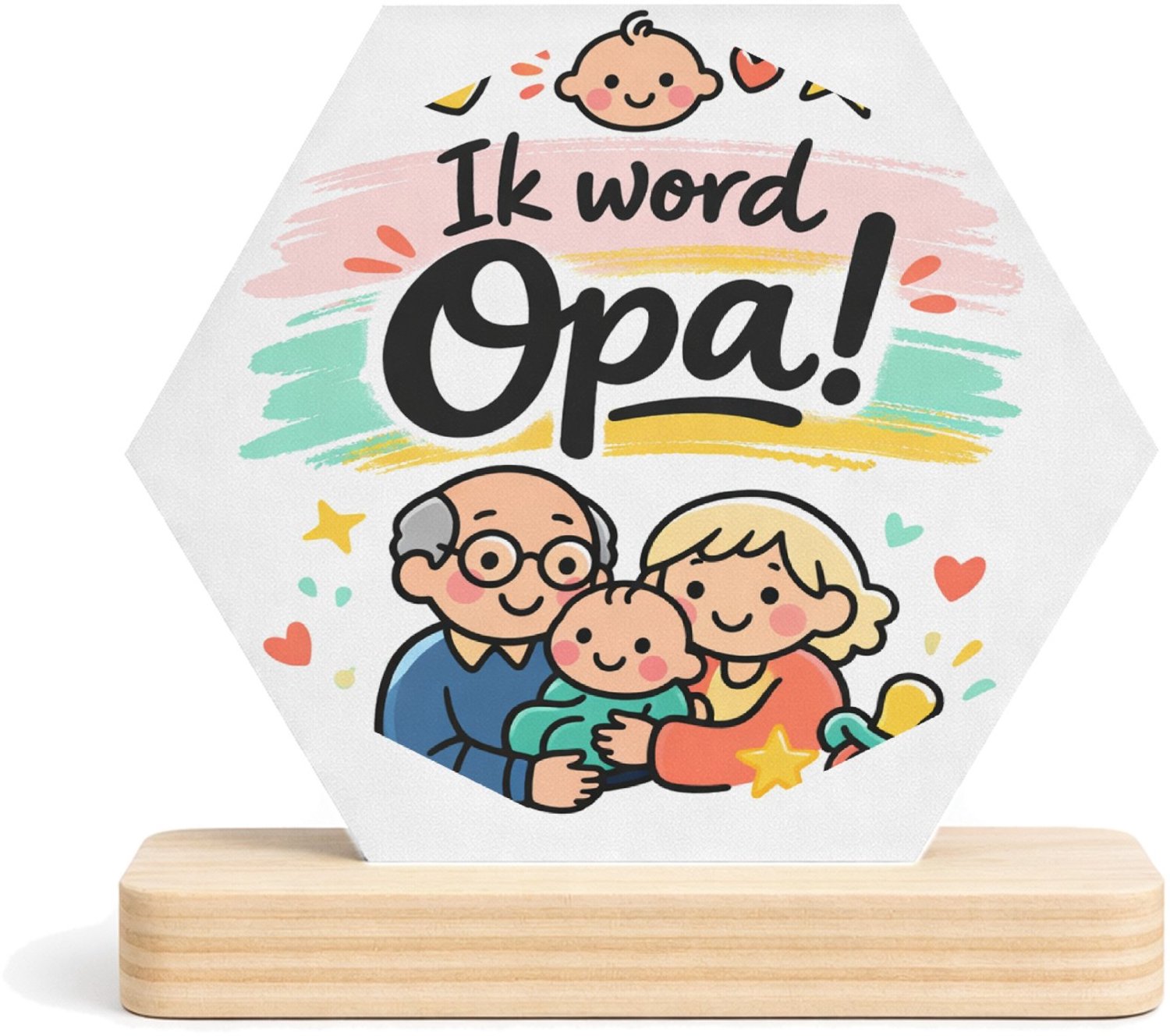 Mr Cadeautjes MDF fotolijst/inleg hexagon 14 x 13 - design Een liefdevolle familiebekendmaking met dezelfde zachte past | cadeau Wit