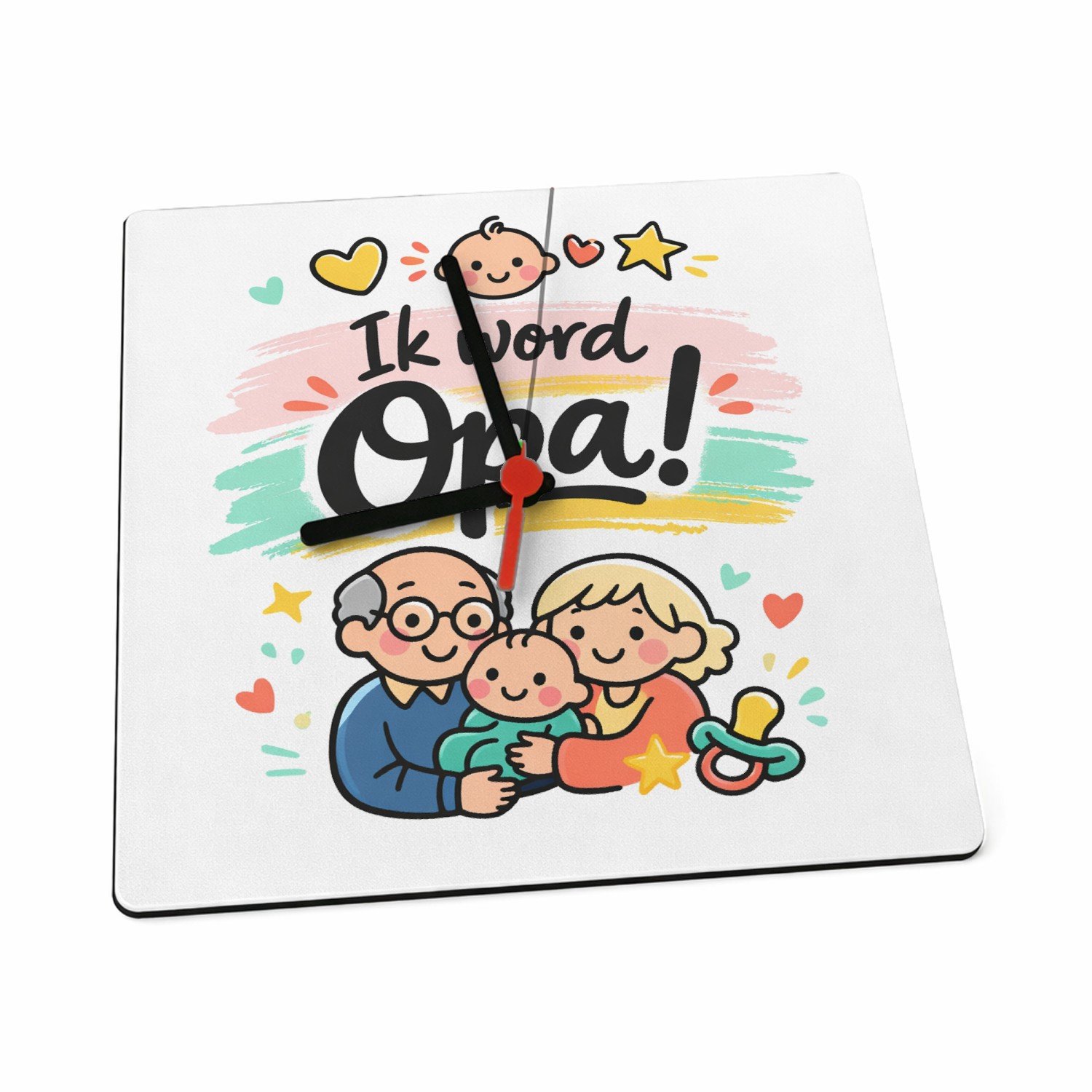 Mr Cadeautjes Klok 19 x 19 - design Een liefdevolle familiebekendmaking met dezelfde zachte past | cadeau Wit